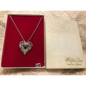 1960s Royale Gems Heart Man Made Diamonds Necklace Pendant Brooch-NOS
